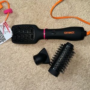 amika Black and Orange Hot Air Brush with Pink Accents